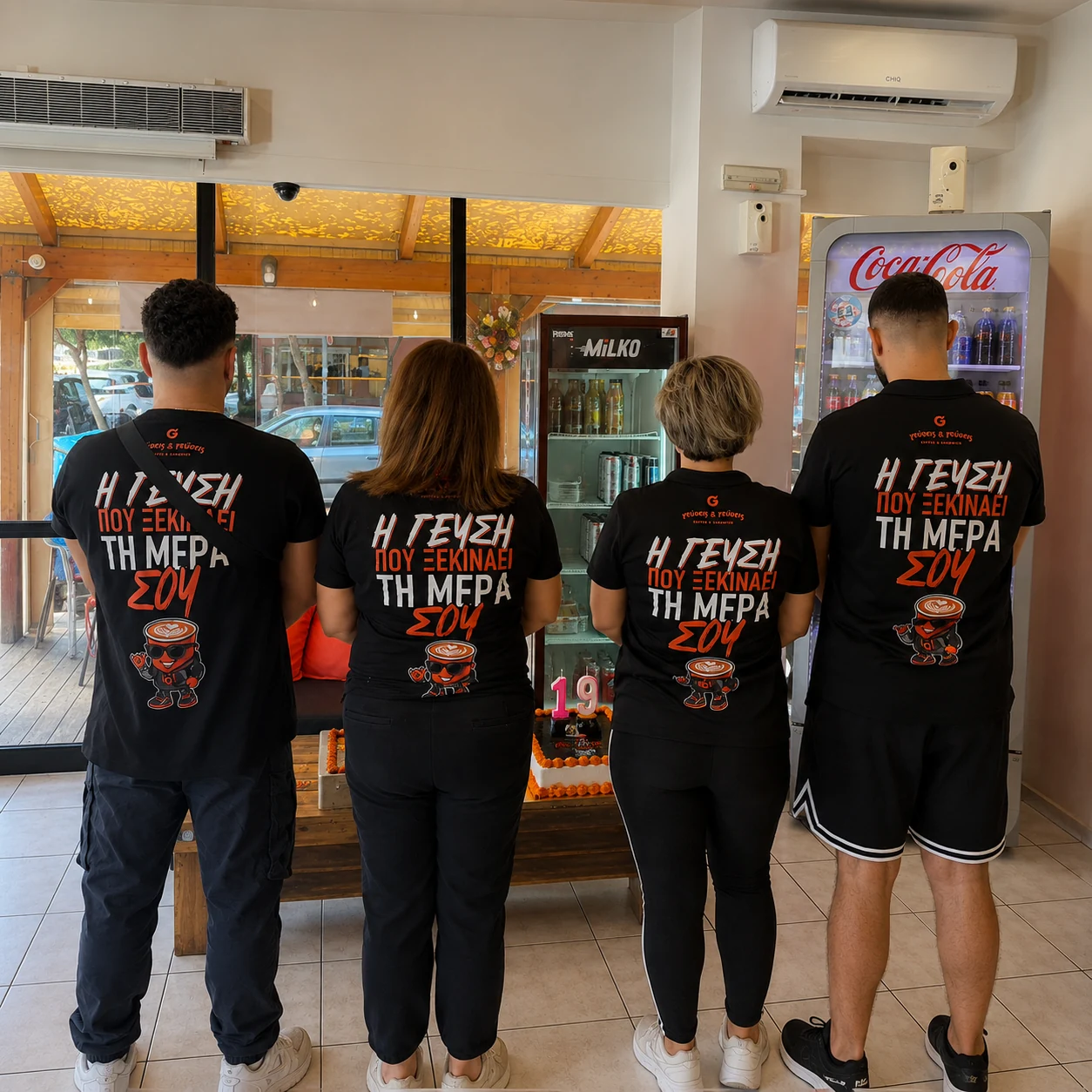 The Geuseis & Geuseis team wearing the new black shirts with the tagline and mascot